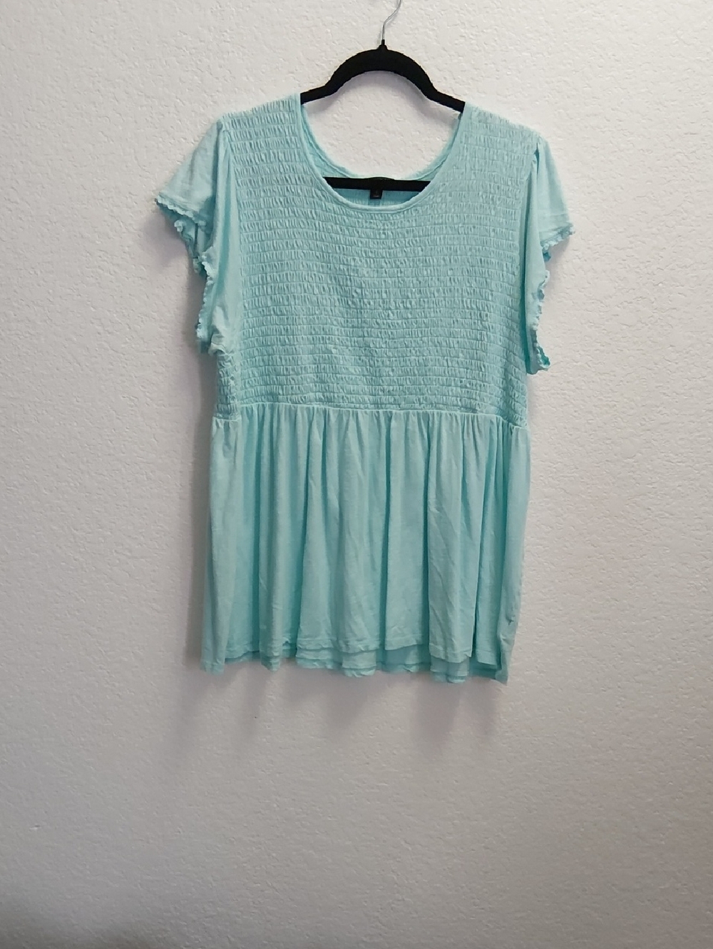 Light Aqua Smocked Babydoll Top - Women